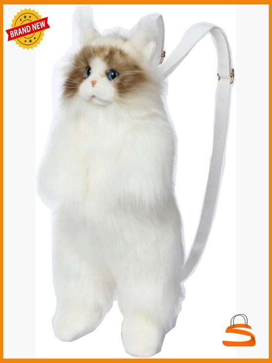 Lifelike Stuffed Animal Cat Backpack, Large Plush Faux Fur Daypack, Handmade